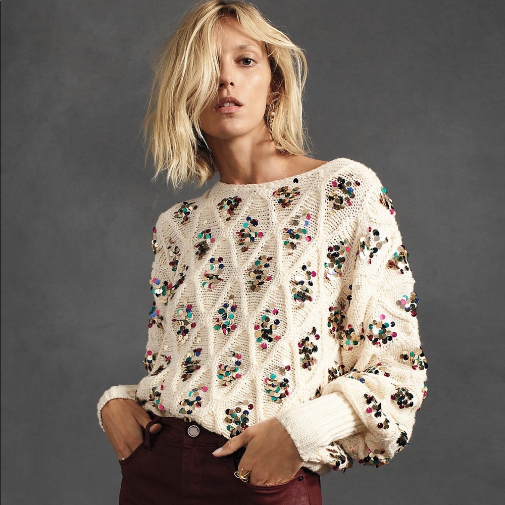 Anthropologie White Sequin Sweater - Picture 10 of 16